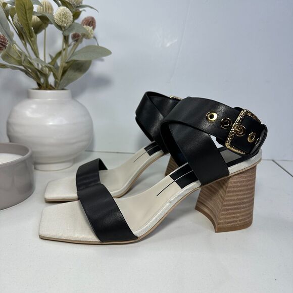 New Dolce Vita Paytin Leather Strappy Sandals Black Women 8 NWOB Block Heel FLAW - Picture 3 of 13